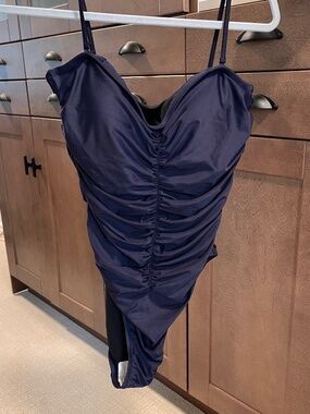 J. Crew New Navy Blue Ruched Sweetheart One-Piece Swimsuit